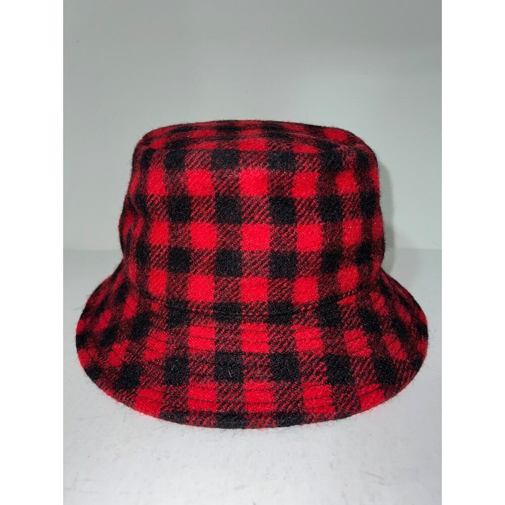 Celine Paris Black Red Checkered Check Wool White Logo Sun Fall Bucket Hat M - Picture 6 of 10